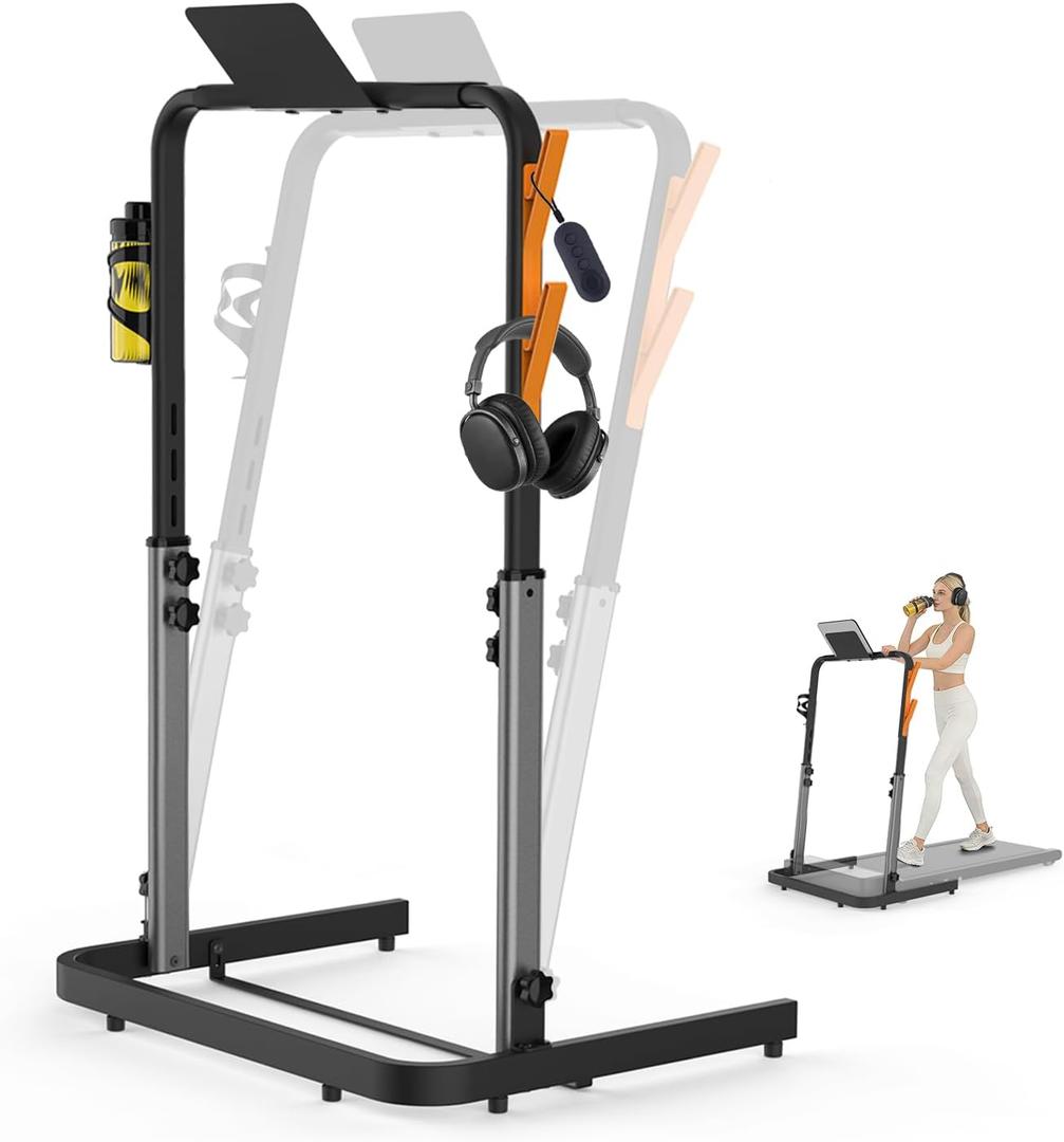 Walking Pad Handle Bar Attachment Only, Compatible with Walking Pads 22.4" Wide, Adjustable Treadmill Handrail with Phone/Cup Holder & Towel Hooks, Overbold Stable, Easy Assembly, Black