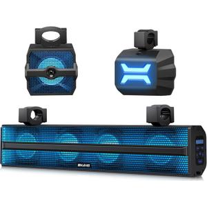 Ehaho 2.1CH Stereo UTV Sound Bar (Subwoofer) and Speakers, 26 Inch Bluetooth ATV Soundbar with RGB Lights, Waterproof Golf Cart Speakers, Marine Sound bar Compatible with SXS Polaris RZR Can-Am