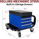 Rolling Mechanic Stool with Wheels, Creeper Seat with 3 Built-in Tool Drawers, Side Tool Tray & Rear Bottle Tray for Shop & Work, Garage Use (14" L × 15" W × 15" H), Universal