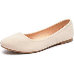 Obtaom Round Toe Women Flat Shoes Slip on Girls Dress Black Ballet Flats (5, Beige)