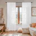 YoungsTex Leaf Linen Sheer Curtains 63 Inches Length for Living Room, Rod Pocket White Lace Drapes Light Filtering Lightweight Boho Embroidered Window Teatments for Bedroom, 2 Panels, 52 X 63 Inch