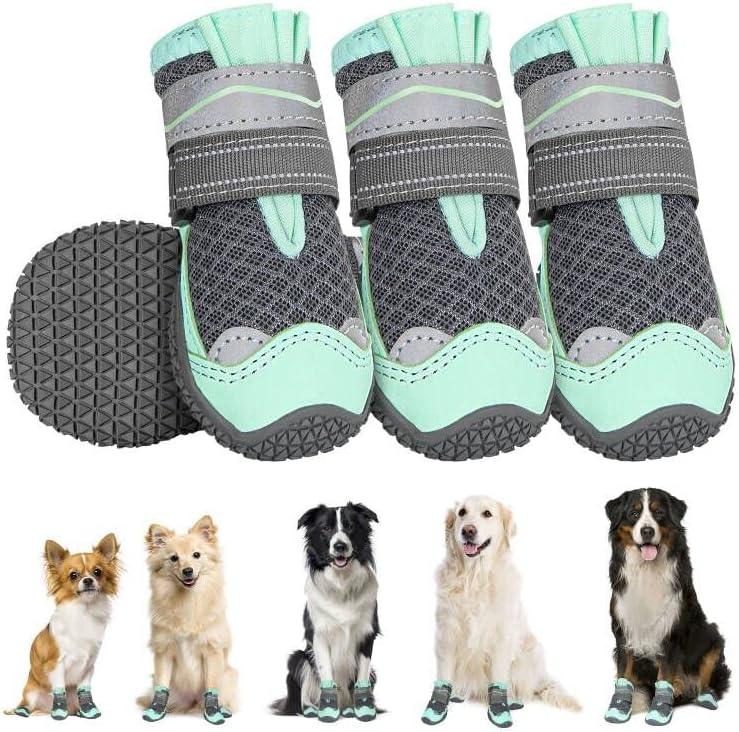 SlowTon Dog Shoes for Large Small Medium Dogs - Breathable Dog Boots for Summer Hot Pavement, Paw Protector for Outdoor Walking Winter Snow, Anti-Slip Rubber Dog Booties for Hardwood Floor (GR, 3)
