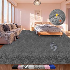 5x7 Shag Area Rugs for Living Room Grey, Soft Fluffy Large Fuzzy Plush Bedroom Rug, Shaggy Floor Big Carpets for Kids Girls Boys Room, Dorms, Nursery, Home Decor Aesthetic, Upgrade Anti-Skid