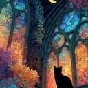 Puzzles for Adults 1000 Pieces, Stained Glass Cat Fantasy Night Moon Scene, Challenging Puzzle Game with Poster, Matte Finish, Interlock Perfectly Frameable Wall Decor Gift