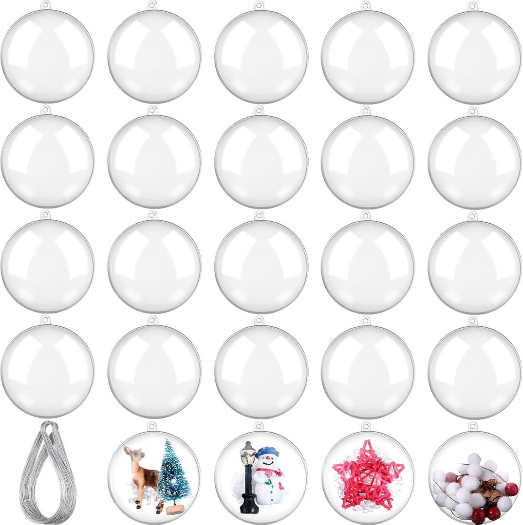 Sratte 24 Pcs Christmas Fillable Ornaments Ball Clear Plastic Ornaments DIY Craft Ball for Christmas Wedding Xmas Holiday Party Tree Decor Home(Clear,3.94 Inch)