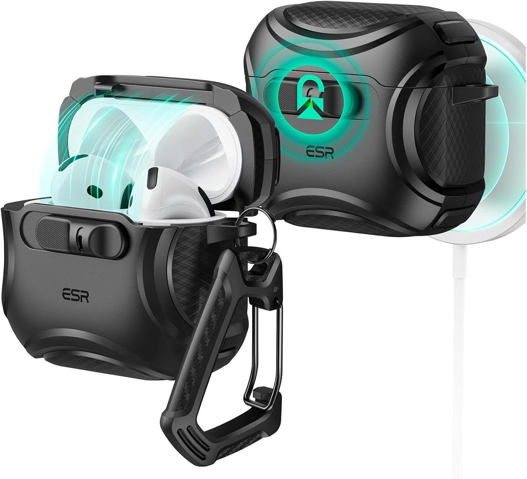 ESR for AirPods 4 Case, Compatible with AirPods 4 Generation Case (2024) (USB-C), Compatible with MagSafe, Drop-Proof Lock, Easy Open, Cyber Series, Black