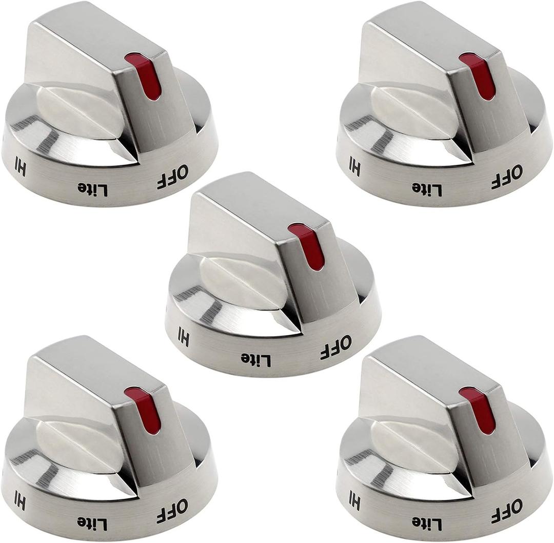 AMI PARTS DG64-00473A Gas Stove Knobs Compatible with Samsung Stove Knobs Replacement NX58F5700WS NX58K7850SS NX58H5600SS NX58J7750SS NX58H5650WS Range Burner Dial Knob(5pcs), Silver