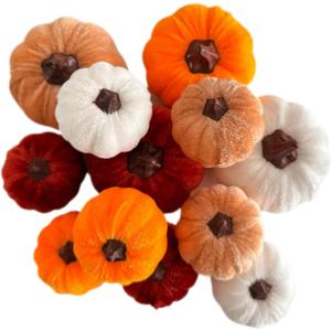 Pumpkin Decor 12pcs Artificial Fake Faux Velvet Foam Fabric Mantel Table Centerpiece Pumpkins Decoration for Indoor and Outdoor Fall Home Farmhouse Harvest Decorative (Fall)