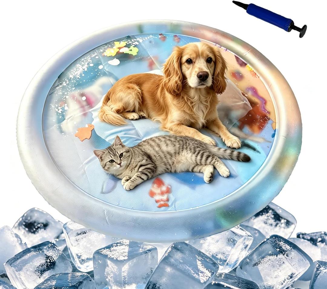 2Pcs Extra Thick Pet Water Mat, Summer Cat Cooling Water Sensory Play Pad, Washable Inflatable Dog 39.3" Large Water Bed, Cool Waterbed for Most Cats, Small Medium Dogs (39.3 Inside)