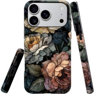 Compatible with iPhone 17 Pro Case,Glossy Case All-Round Protection Shockproof Anti-Scratches TPU Cover,Cases for Man Woman-Stained Glass Dark Vintage Floral
