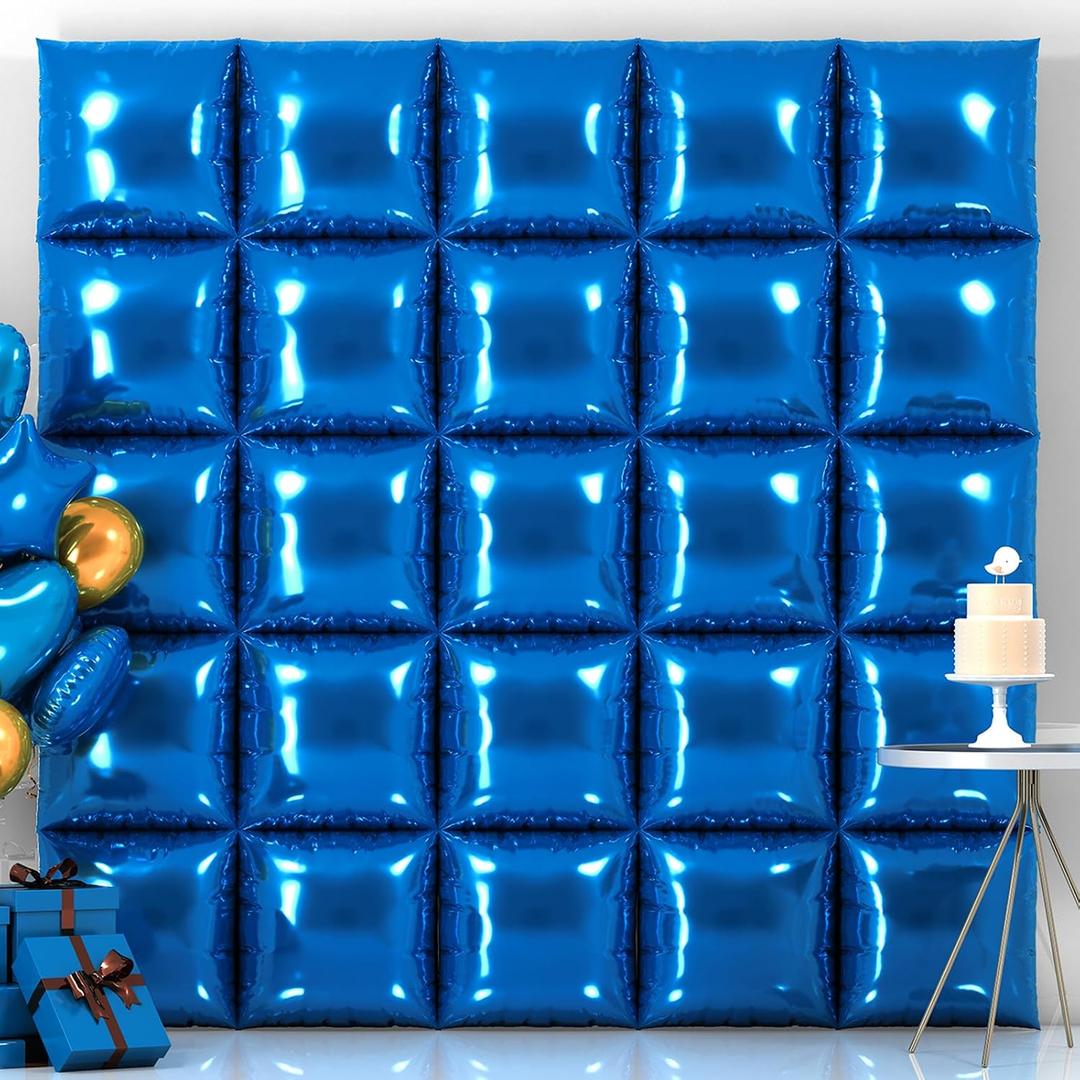 25PCS Dark Blue Square Foil Balloon Wall Backdrop Double Sided Dark Blue Square Sided Balloon Tunnel Kit for Birthday Graduation Party Wedding Anniversary and Baby Shower Decoration
