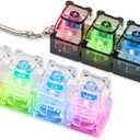 2Pcs Keyboard Fidget Toy for Adults with LED Lights, Cute Bear Clicky Keyboard Clicker Fidget Keychain, Fidget Clicker Sensory Toys for Adult to Anxiety Stress Relief