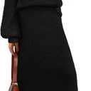 MEROKEETY Women's Fuzzy 2 Piece Outfit Winter Long Sleeve Off Shoulder Pullover Top Midi Skirt Matching Lounge Sets (Black, M)