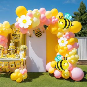Spring Bee Balloons Garland Arch Kit Yellow white pastel pink green balloons with bee daisy balloonsfor What Will it Bee Gender Reveal Baby Shower Honey Bee Birthday decorations