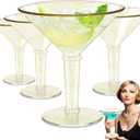 Unbreakable Giant Martini Glasses set of 4, 48 oz Plastic Cocktail Glasses, Jumbo, Reusable, BPA Free, Detachable, Perfect for Picnic, Beach & Patio Party, Appetizers, Birthday, Wedding and All Events (Gold Glitter - 4pcs)