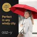 Windproof Compact Umbrella for Rain - 42 Travel Umbrella, Portable, Strong, Collapsible to 11, Automatic Open Close Button, Vented Double Canopy with Fiberglass/Steel Frame, Wind Resistance to 55MPH