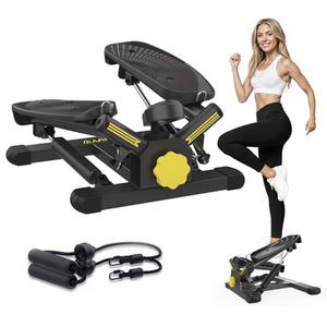 ZIWWVY Stepper Machine with Resistance Bands, Mini Stepper with 300LBS Weight Capacity, Twist Stepper for Full Body Workout, Adjustable Step Height, Smooth and Quiet, Step Machine for Men Women