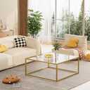Glass Coffee Table, Small Square Coffee Table for Living Room,Simple Modern Center Tables for Small Spaces, Gold Living Room Tea Tables Easy Assembly,26 * 26inGold & Clear Glass