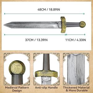 1Pcs Toy Sword,18.9" Plastic Roman Sword for Kids Boys Role-Play Accessory,Medieval Knight Toy,Halloween Cosplay,Props Silver