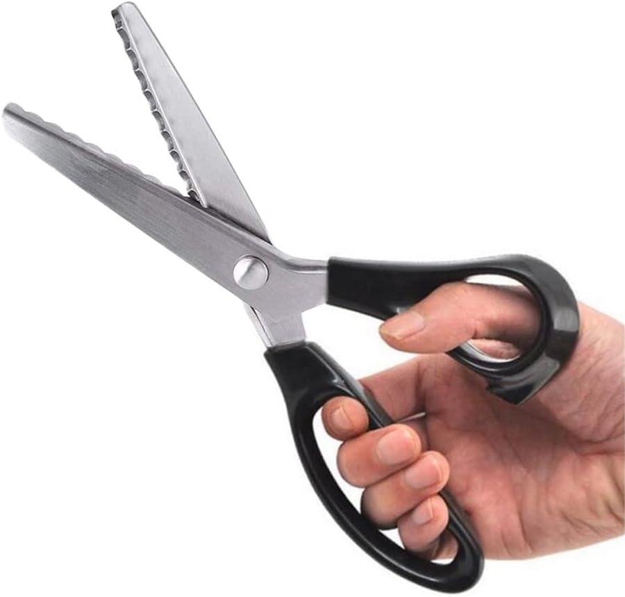 Fabric Pinking Shears Craft ScissorsSerrated Scalloped stainless Steel Handled Professional Sewing black Scissors, Scissors for Leather, Tailoring, Paper Crafts Hand shears etc. (Scalloped10mm)