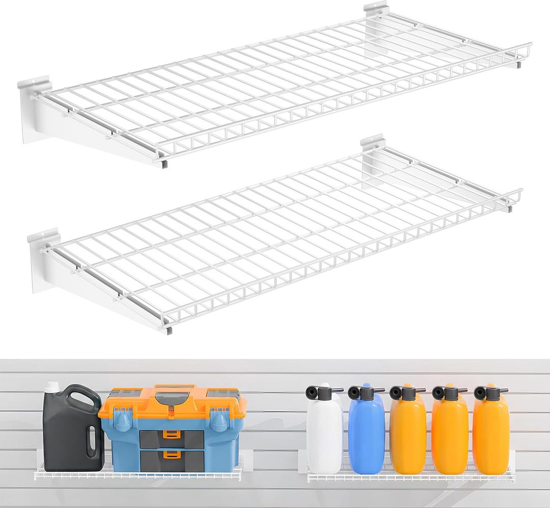 2 Pack Metal Slatwall Shelves 24X12 Inch, White, M2PC