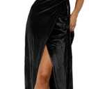 BerryGo Women's Velvet V Neck Wrap Fall Maxi Dress Formal Bell Sleeve Bridesmaid Cocktail Party Long Dresses (Medium, Black)