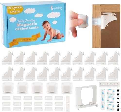 18 Pack Magnetic Cabinet Locks Baby Proofing - Baitiny Child Proof Cupboard Drawers Latches - Adhesive Easy Installation