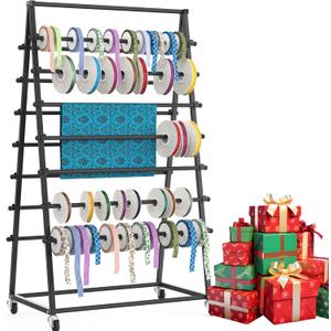 Tredre Ribbon Organizer Storage Rack, 15 Tier Metal Holder for Craft Room & Gift Wrapping Double-Sided Vinyl Roll Display, Ideal for Ribbon, Scarves, Ties, Belts & Towels (Black) Tredre Ribbon Organizer Storage Rack, 15 Tier Metal Holder for Craft Room & Gift Wrapping Double-Sided Vinyl Roll Display, Ideal for Ribbon, Scarves, Ties, Belts & Towels (Black)