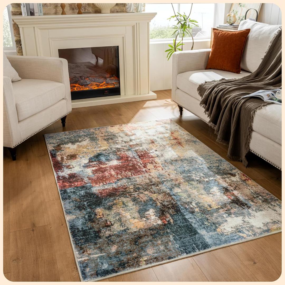 Istana 4x6 Area Rug - Multi/Red Rugs for Living Room 4x6 - Foldable Rugs for Bedroom - Stain Resistant Washable Rug - Eco-Friendly Boho Area Rugs - Easy to Clean Living Room Rug 4 x 6