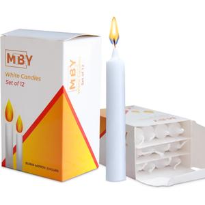 Small Taper Candles 4 Hours - 5 Inches Tall - Pack of 12 - Thin Short - Unscented - White - Household Diner - Smokeless Flame - Emergency Candles - Candlelight Services