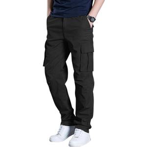 Men's Cargo Pants Casual Workout Joggers Stretch Sweatpants Elastic Drawstring Hiking Tactical Pants with 6 Pockets (Large, Black)