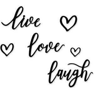 6-Piece Live Laugh Love Metal Wall Art  Rustic Farmhouse Letter Set with Heart Accents, Black Metal Sign Decor for Living Room, Bedroom & Gifts