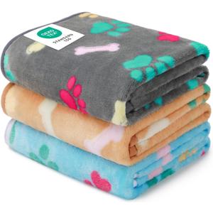 Luciphia 1 Pack 3 Blankets Fluffy Premium Fleece Pet Blanket Flannel Paw Printed Throw for Dog Cat(Medium 30x20'', Grey/Brown/Blue)