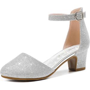 Girls Dress Shoes Closed Toe Chunky High Heels Ankle Strap Wedding Party Pump Shoes (3 Big Kid, Lovely Glitter Silver) Girls Dress Shoes Closed Toe Chunky High Heels Ankle Strap Wedding Party Pump Shoes (3 Big Kid, Lovely Glitter Silver)