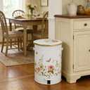 White Floral Metal Step Trash Can with Lid, 8L Vintage Butterfly & Wildflower Decorative Waste Basket with Handles for Bathroom, Bedroom, Kitchen, 14.57" x 9.84"