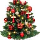 Mini Small Christmas Tree with Lights, 2ft Artificial Small Table Top Christmas Tree with Gnome, Ball Ornaments and Buffalo Plaid Tree Skirt, 24 Pcs DIY Xmas Trees Decor for Toddler, Kids