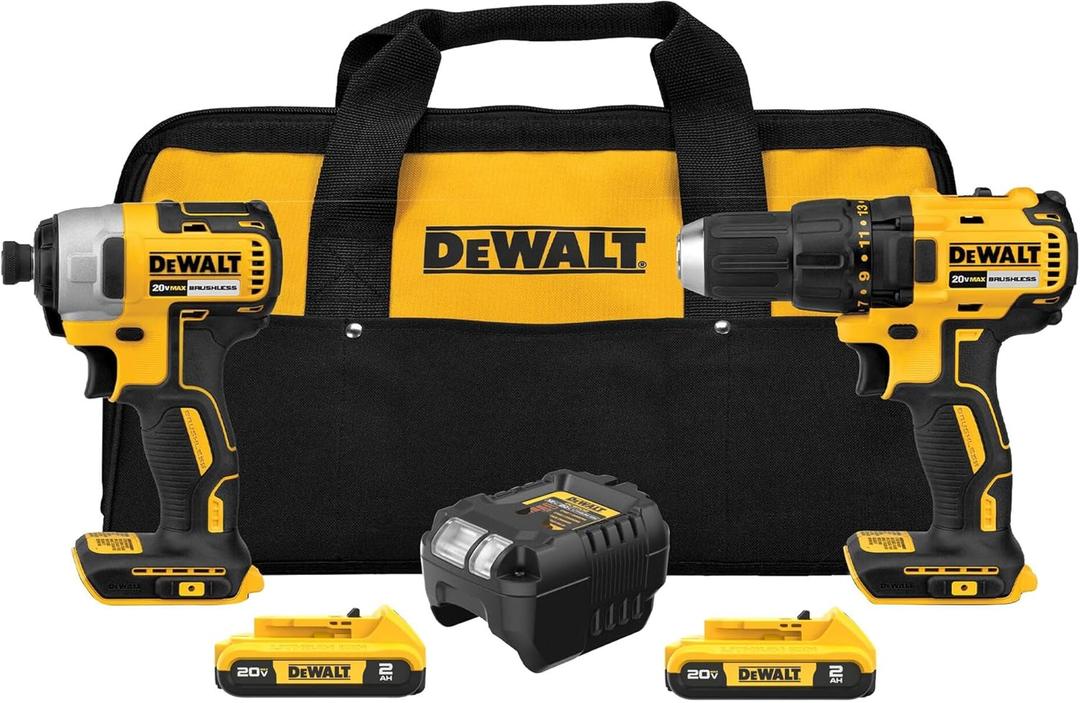 DEWALT 20V MAX Cordless Drill and Impact Driver, Power Drill Brushless 2-Tool Power Tool Combo Kit, Includes 2 Batteries, Charger and Bag (DCK277D2)