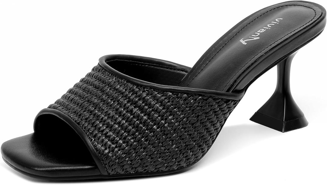 Vivianly Womens Clear Heels Sandals Transparent Stiletto Heel Slippers Backless Peep Toe Slip on Heeled Mules (6, Black Braided)