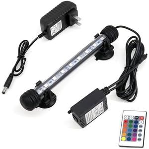 7 inch RGB Aquarium Lights, Underwater Fish Tank Lights IP68 Waterproof Color Changing Adjustable Memory Submersible Remote Control Aquarium Tank Sucker Hood Strip Lamp Waterfall Lights