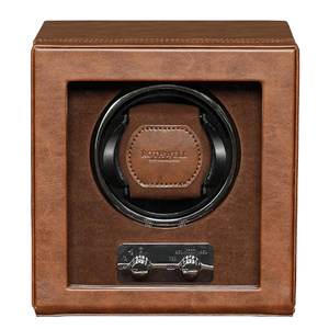 ROTHWELL Single Watch Winder for Automatic Watches with Quiet Motor with Multiple Speeds and Rotation Settings (Tan/Brown)