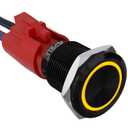 APIELE 10 Amp 19mm Latching Push Button Switch 12V SPST LED Waterproof Round Self-Locking 1NO (Black Aluminum, Yellow)