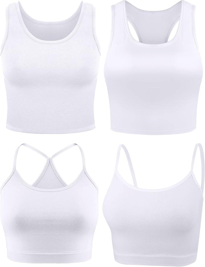 Boao 4 Pieces Crop Tops for Women, Basic Workout Tops Spaghetti Strap Tank Tops Sleeveless Racerback Cami for Sports Gym (Large, White)