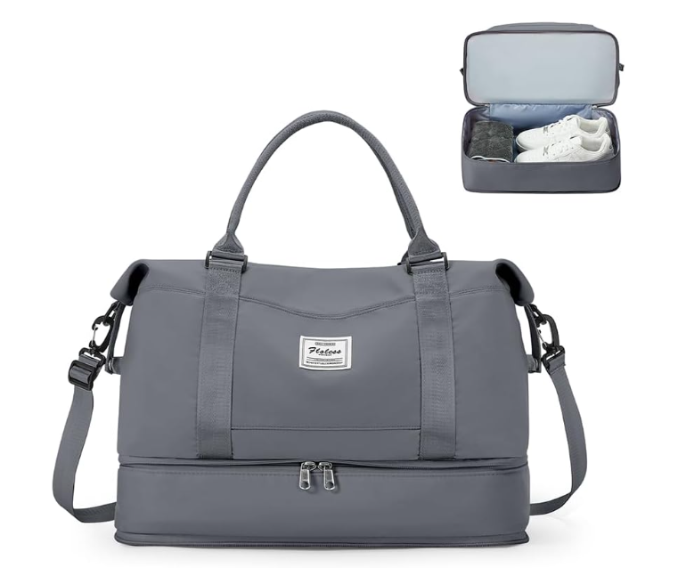 Spirit Travel Duffel - 18x14x8 Inches Weekender Overnight Bag with Shoes Compartment, Trolley Sleeve & Carry On for Airplanes, Sport Tote Gym Bag - Grey