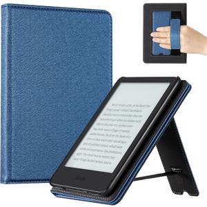 CoBak Case for 6" E-Reader - PU Leather Smart Cover with Auto Sleep/Wake & Hand Strap, not Compatible with Kobo Clara, Dark Blue