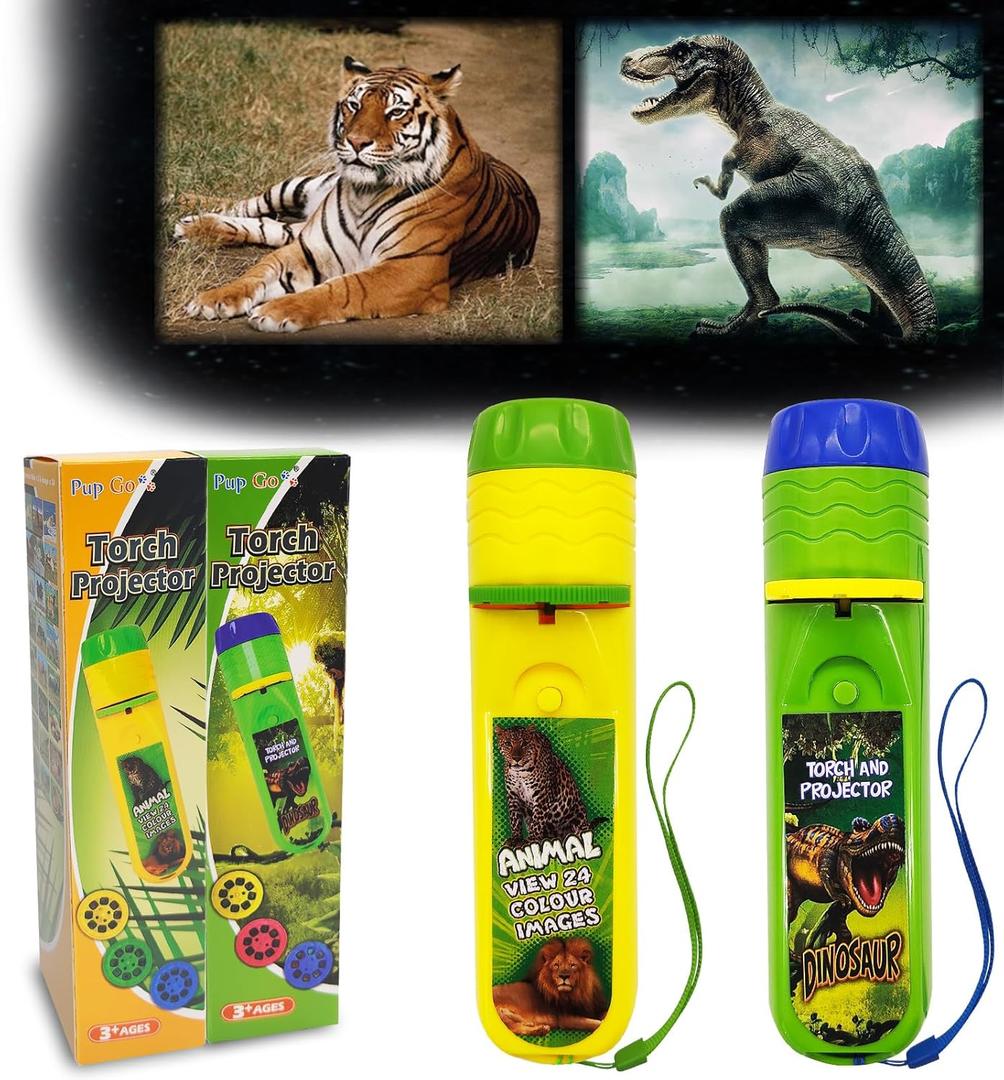 2 in 1 Dinosaur & Animal Torch and Projector Toy for Kids Ages 3 4 5 6 7 Years Old, Educational Learning Toys with 6 Discs 48 Images, Bedtime Night Light for Boys Girls Children (Dino+Animal)