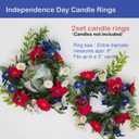 Independence Day Candle Ring 2 Pcs 3'' (Inner) 6'' (Outer) Diameter Floral Candle Rings Artificial Flowers Red-White-Blue Mini Wreaths Ideal Independence Centerpiece for Patroic Decor