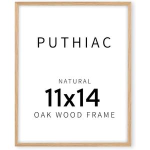 puthiac 11x14 Solid Oak Wood Picture Frame, Fits 8x10 with Mat or 11x14 Without Mat, Wall Display Only, Vertical or Horizontal, Plexi Front, 1 Pack, Natural Oak