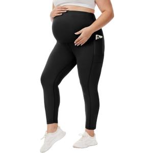 Happy.angel Plus Size Maternity Leggings with Pockets,Pregnancy Yoga Pants Over-The-Belly,Maternity Tights for Workout Casual (3X-Large, Black)