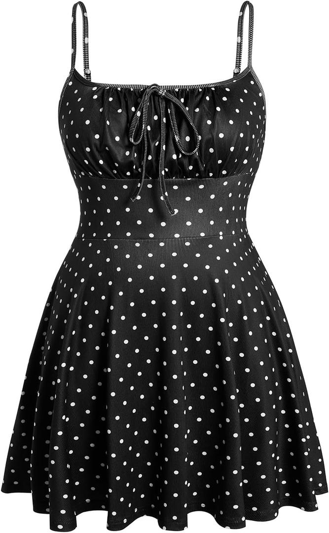 Verdusa Women's Plus Size Polka Dots Dress for Women Holiday Flowy Short Dresses (Black, XL)