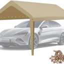 GOTRUTH 10x20 Canopy Replacement Cover, Carport Replacement Canopy Top Cover for 10' x 20' Frame, 800D Heavy Duty Waterproof & UV Protected Car Canopy with Ball Bungees, Beige (Frame is not Included)